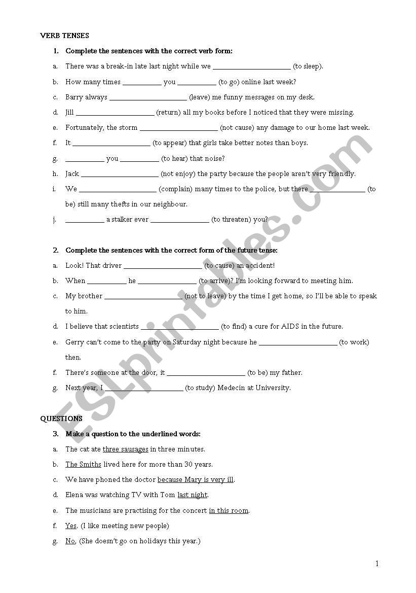 VERB TENSES worksheet