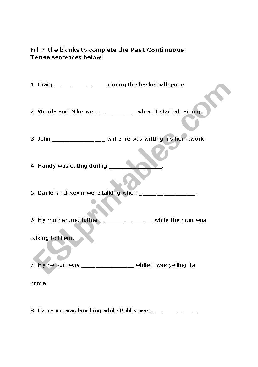 Past continuous worksheet
