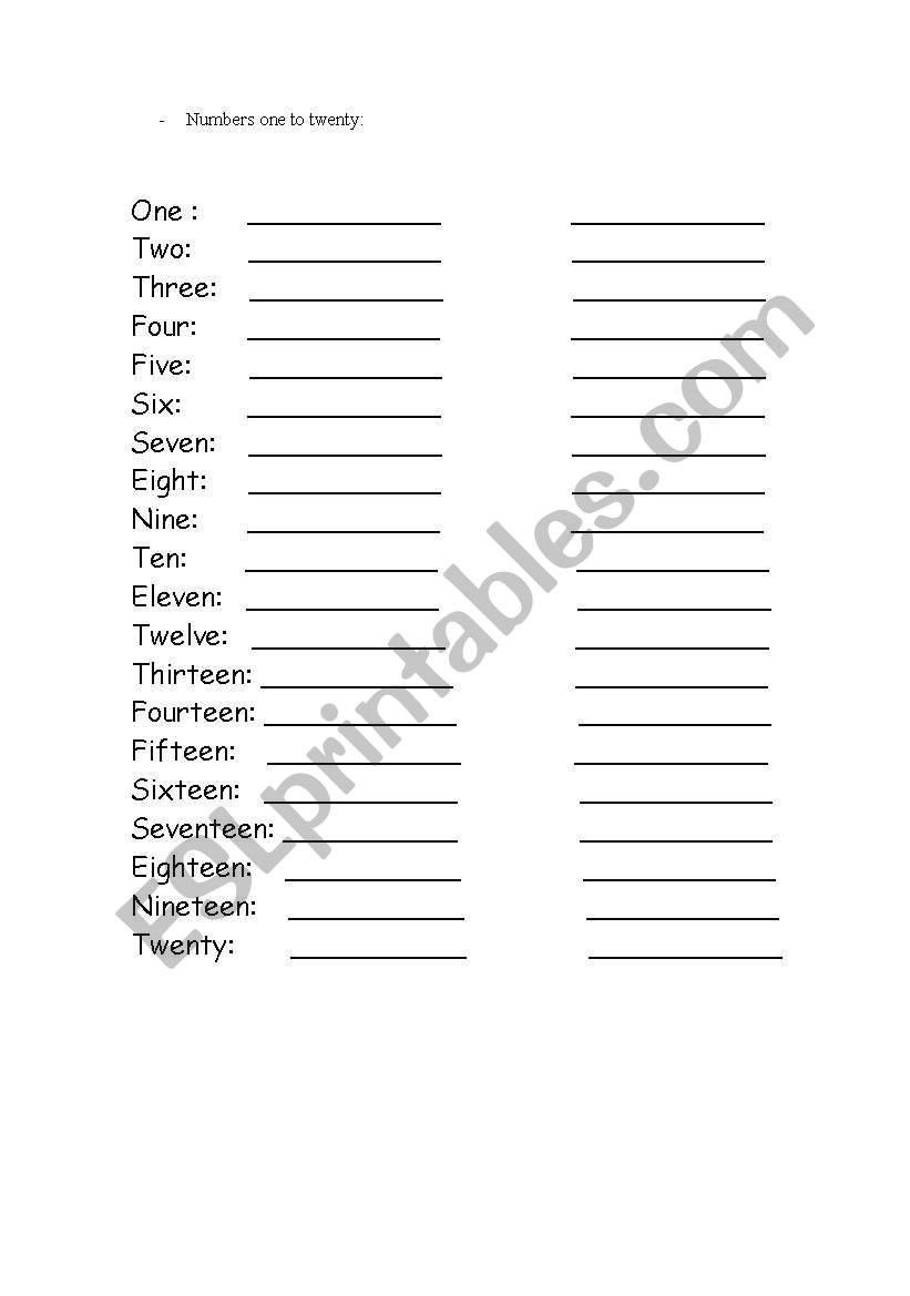 English Worksheets NUMBERS 1 20 