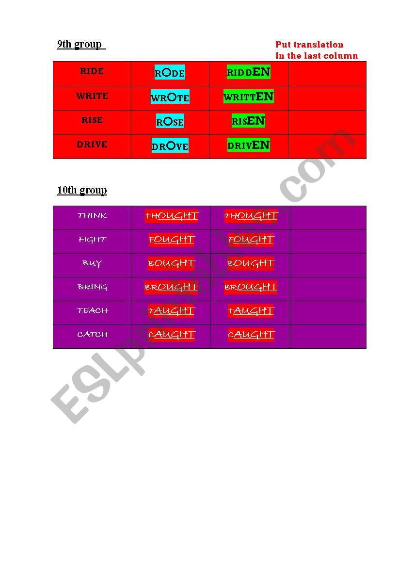 irregular verbs worksheet