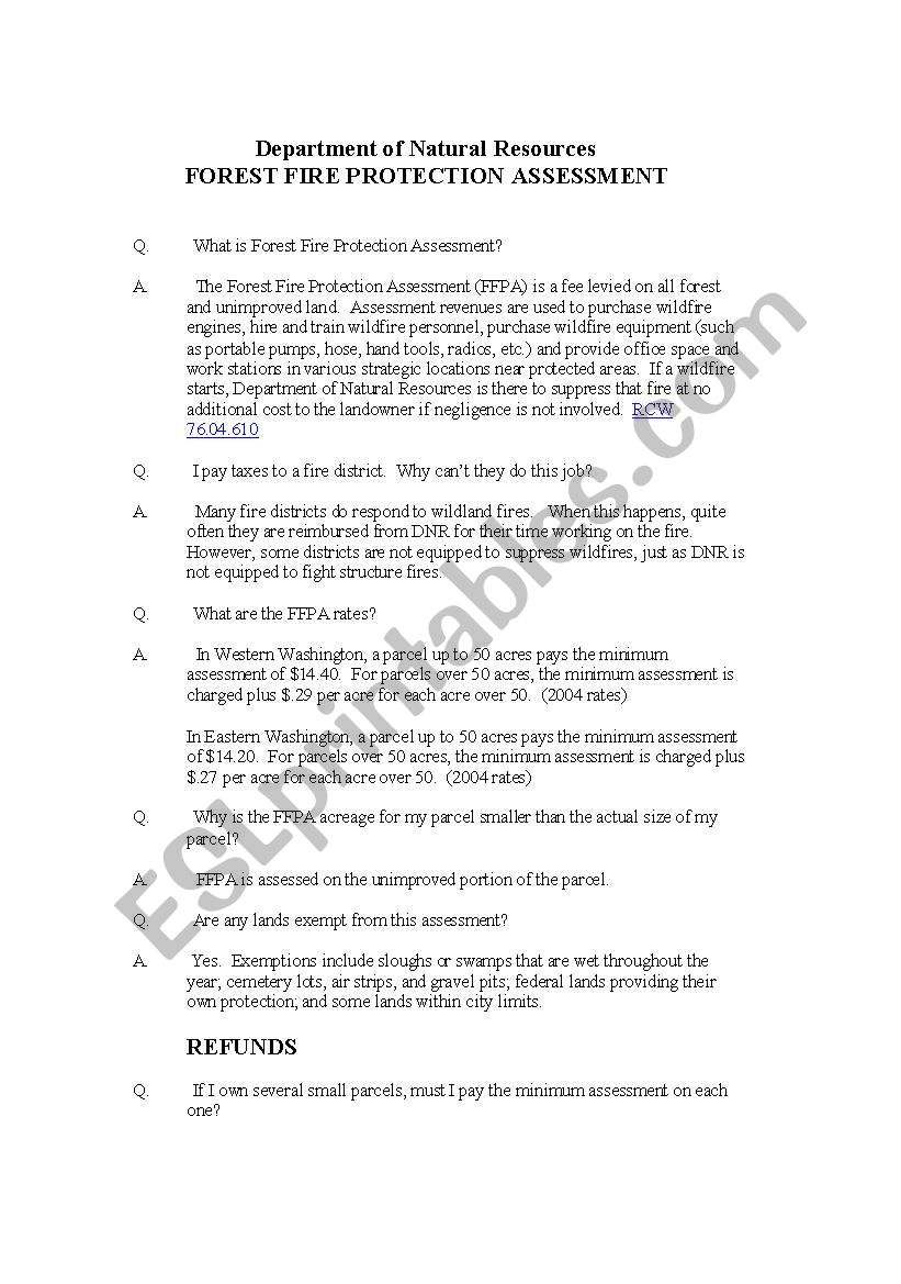 FOREST FIRE PROTECTION ASSESSMENT