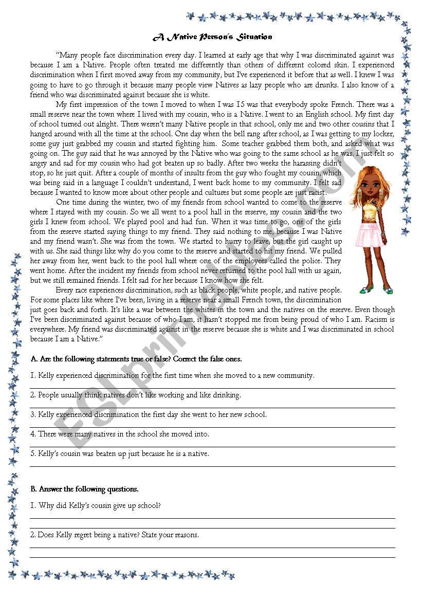 A Native Person´s Situation - ESL worksheet by cristinamargarida