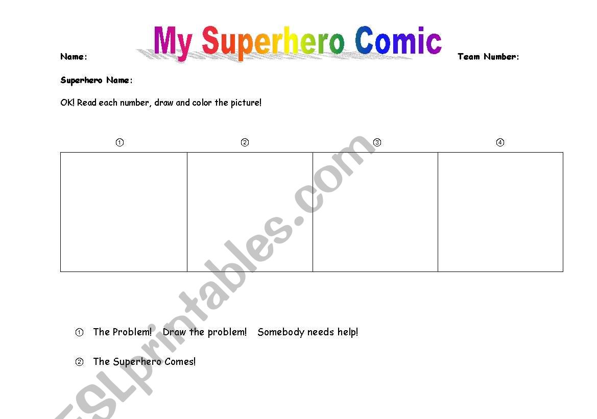 Superhero Comic worksheet