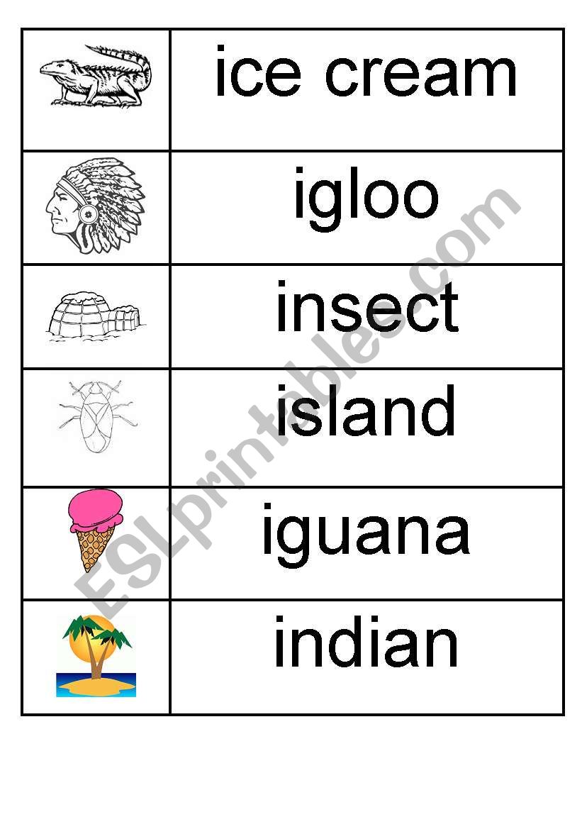 i - picture/word match worksheet