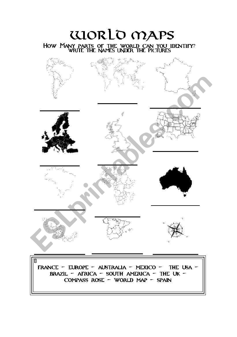 English worksheets: Maps Inside Parts Of A Map Worksheet