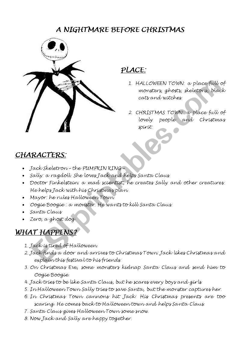 Nightmare Before Christmas ESL Worksheet By Topoamore