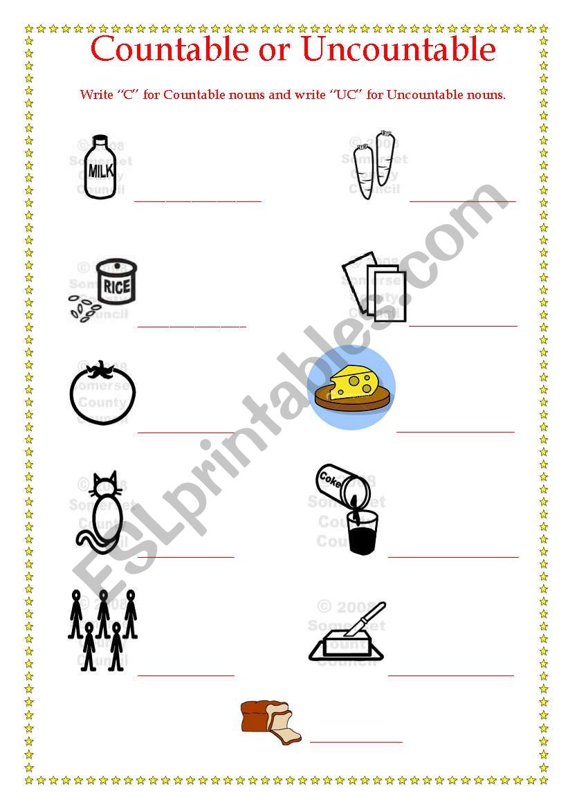 Countable or Uncountable worksheet