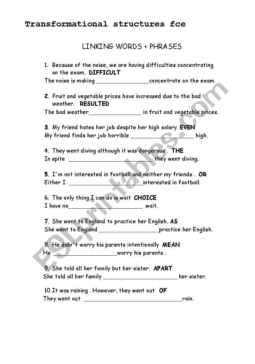 tTRANSFORMATIONAL SENTENCES LINKING WORDS