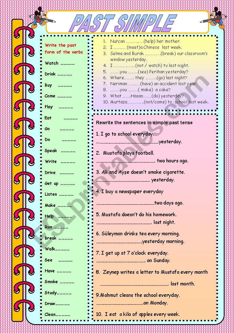 Simple past tense worksheet