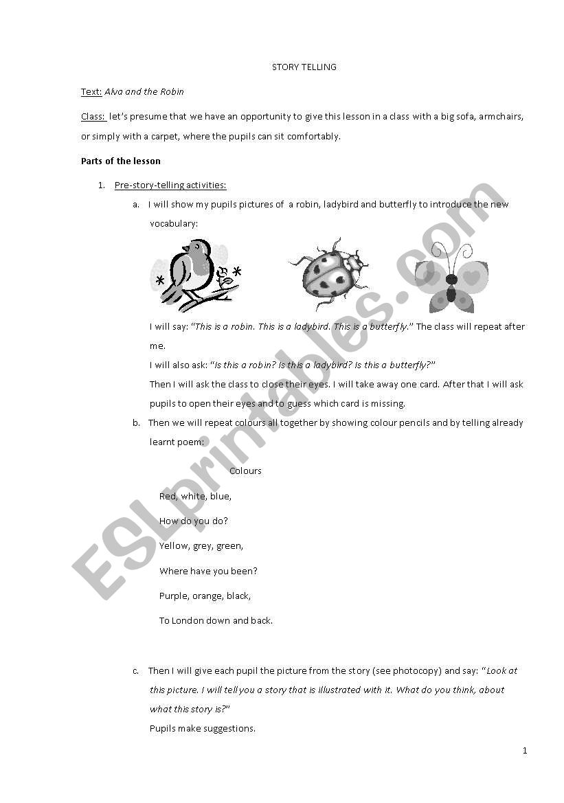 Alva and the Robin worksheet