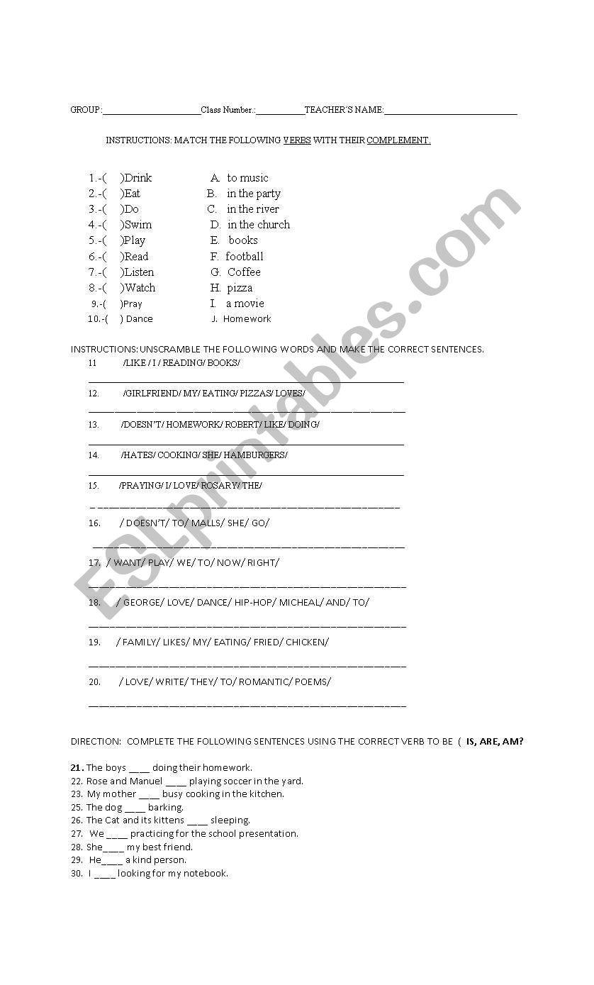 test on present form of the verb