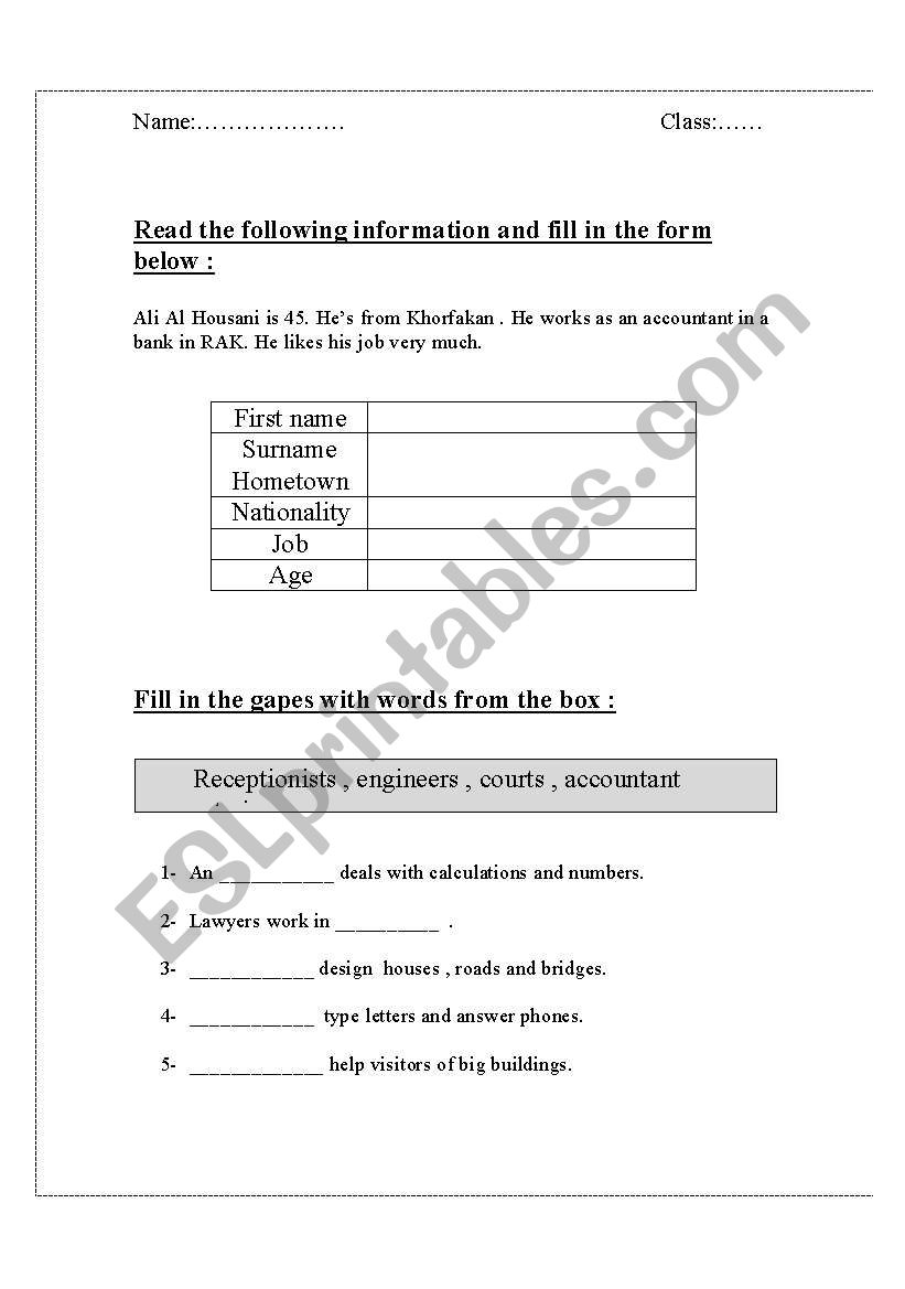 test worksheet