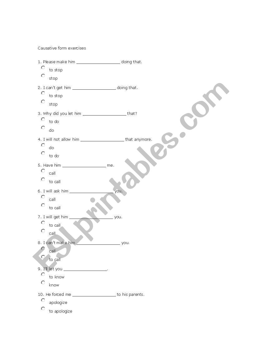 Causative form worksheet