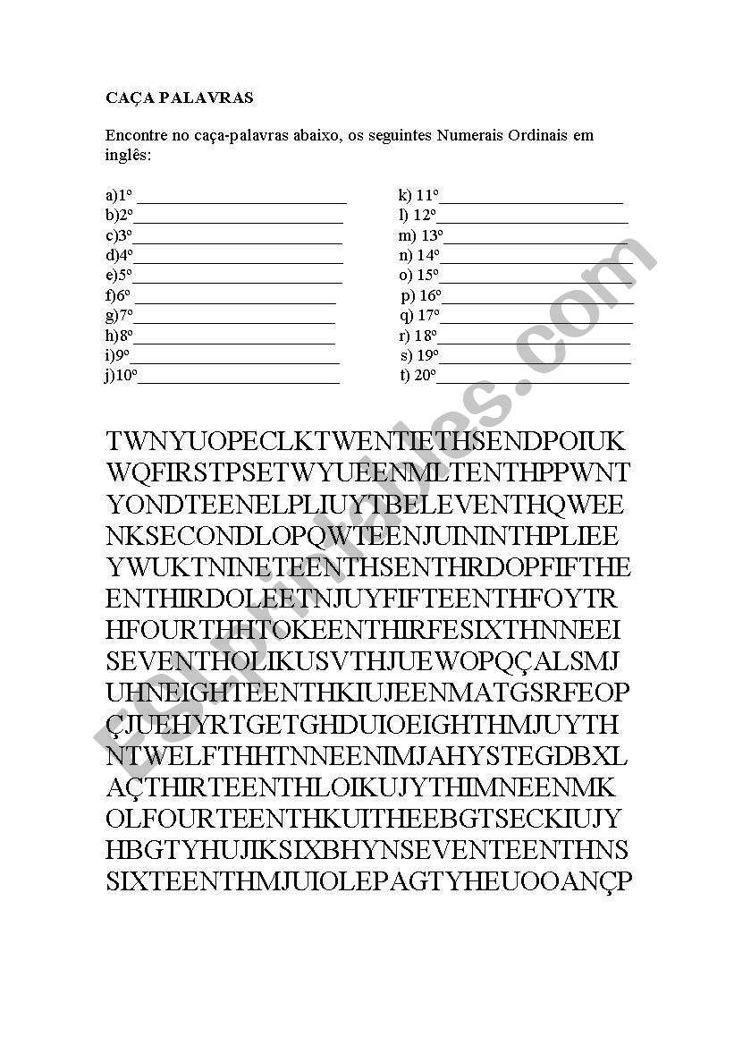 Crosswords - ordinal numbers worksheet