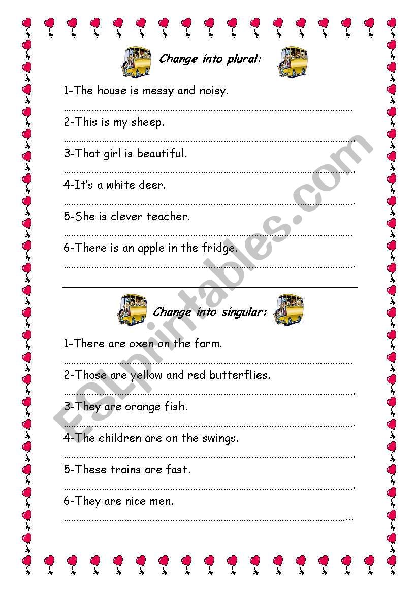 Change Into Plural singular ESL Worksheet By Abo Kerdan