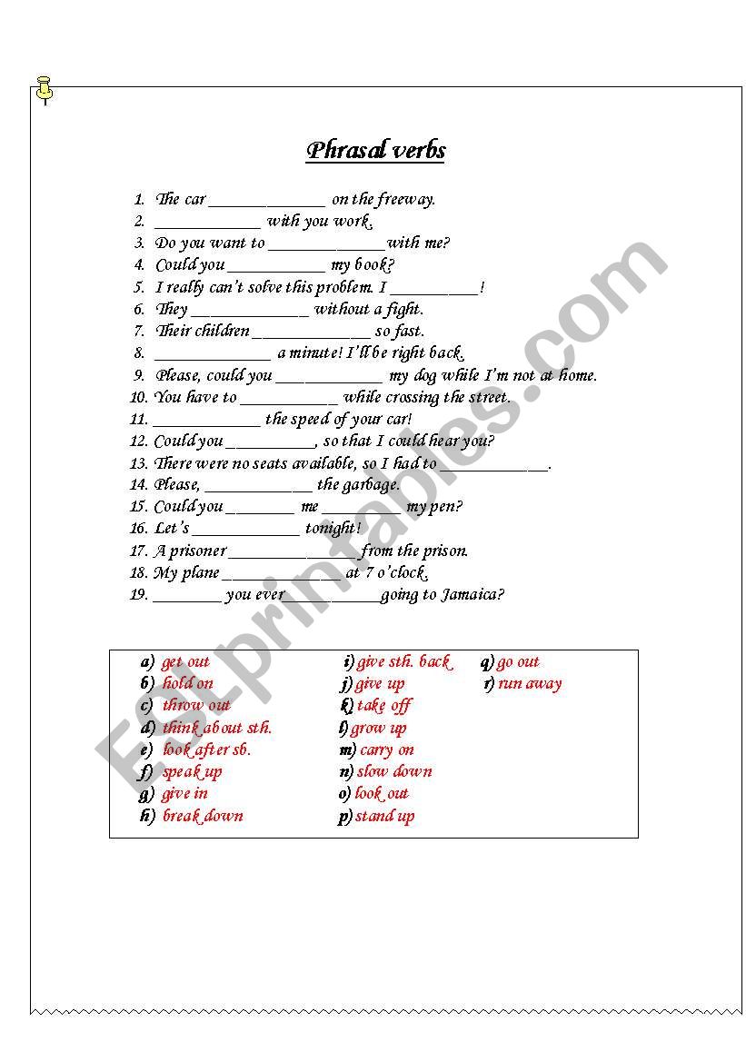 Phrasal verbs - exercise worksheet