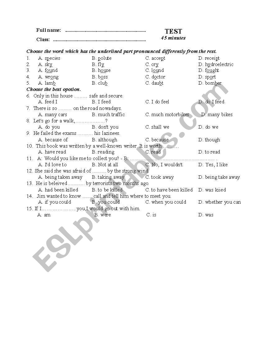 test worksheet