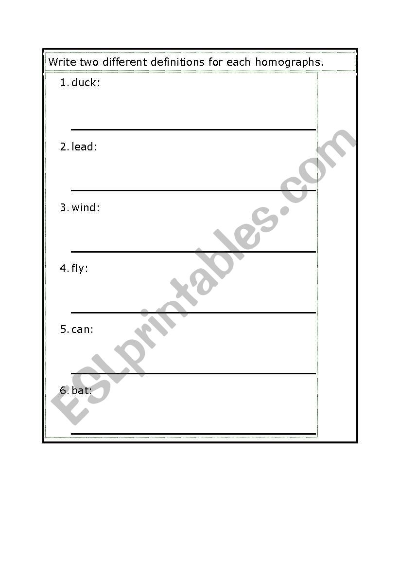 Lesson plan in Homogrph worksheet