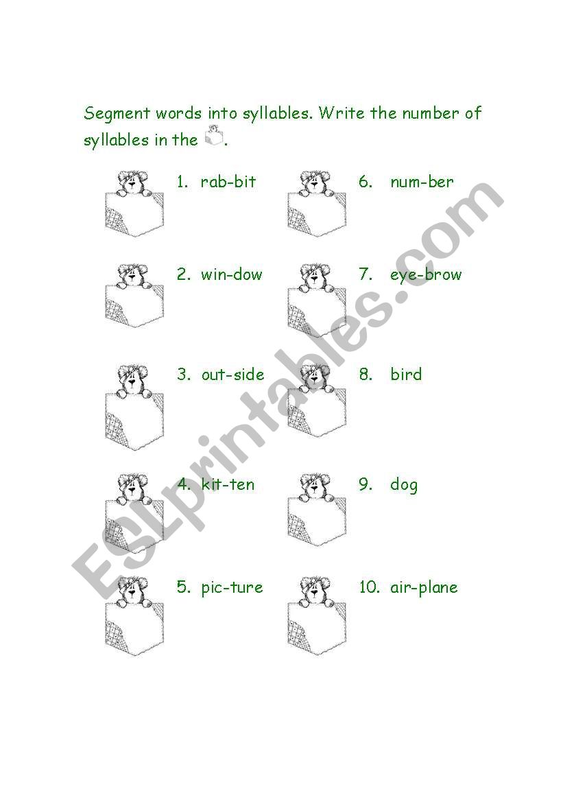 Segmenting Syllables worksheet