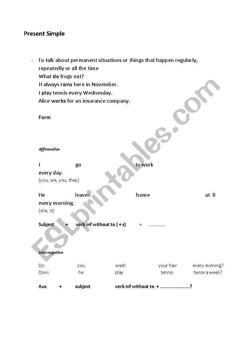 Present simple form worksheet