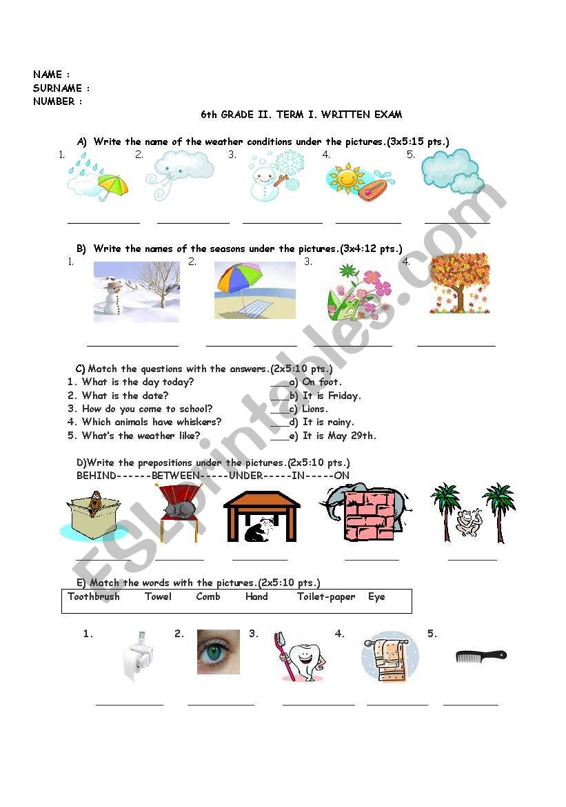 6th Grade - May 27th worksheet