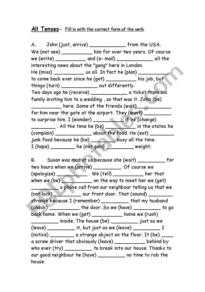 Tenses Practice ESL Worksheet By Yuvyuv