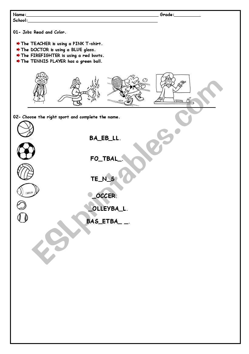 Review about Sports/ Jobs worksheet