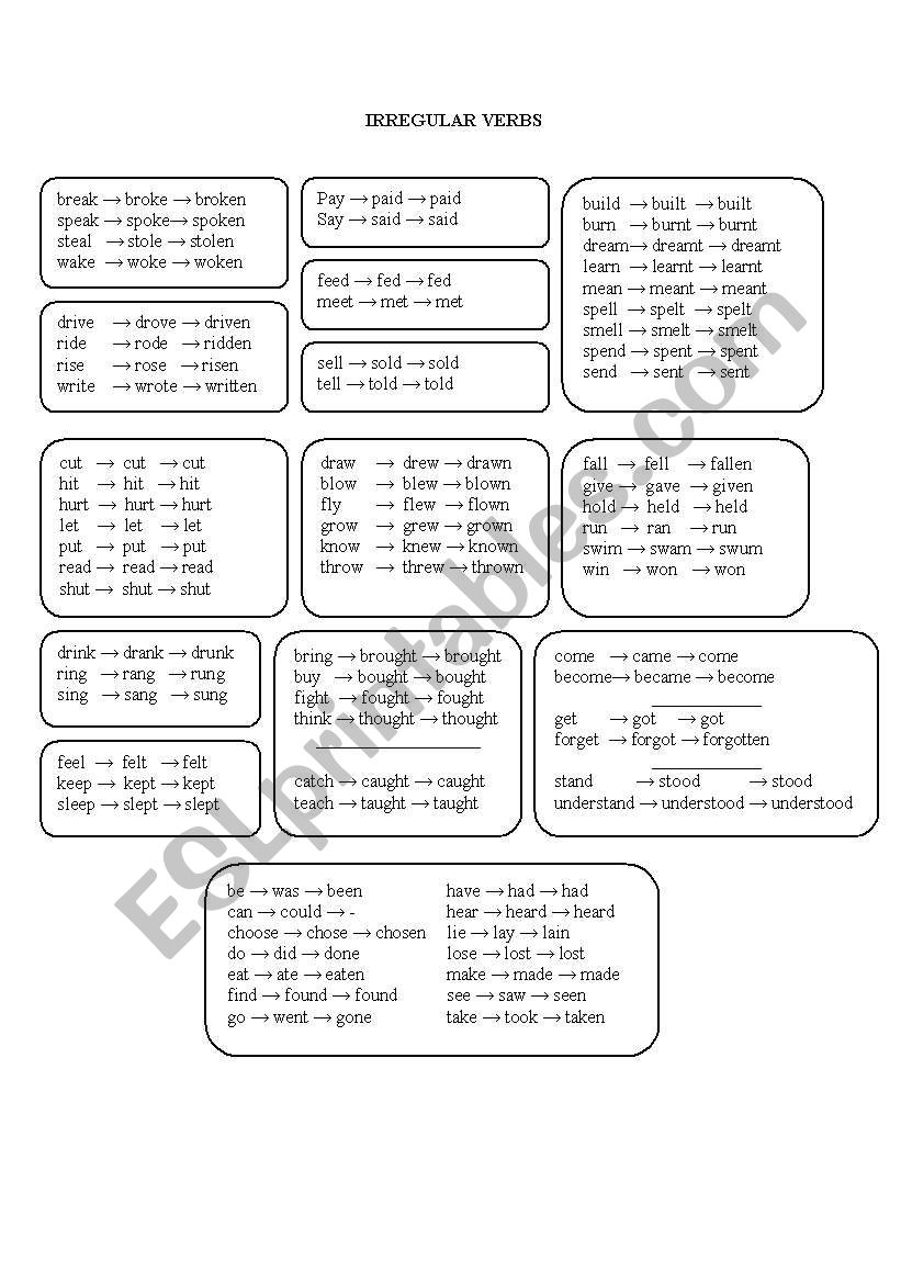 IRREGULAR VERBS worksheet