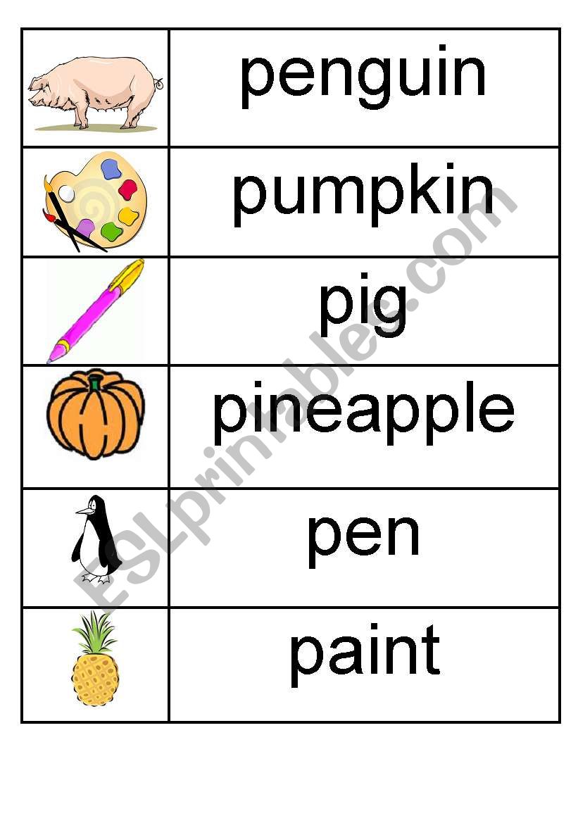 p - picture/word match worksheet