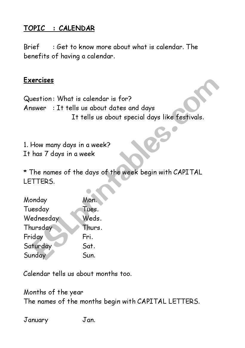 Calendar- Malaysia Version worksheet