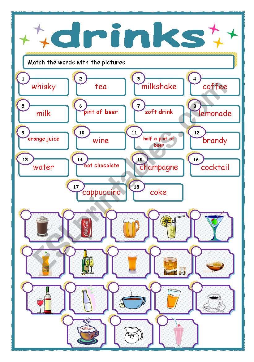 Drinks 15 03 10 ESL Worksheet By Manuelanunes3