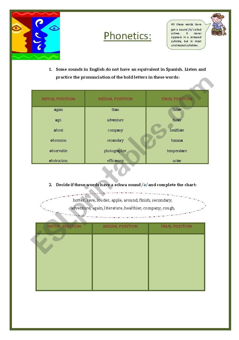 Phonetics (schwa) worksheet