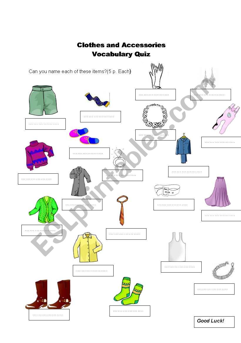 clothes worksheet