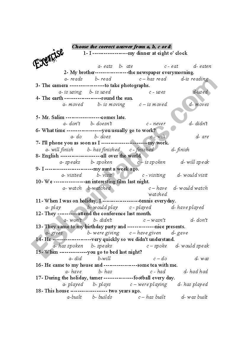 present tenses worksheet