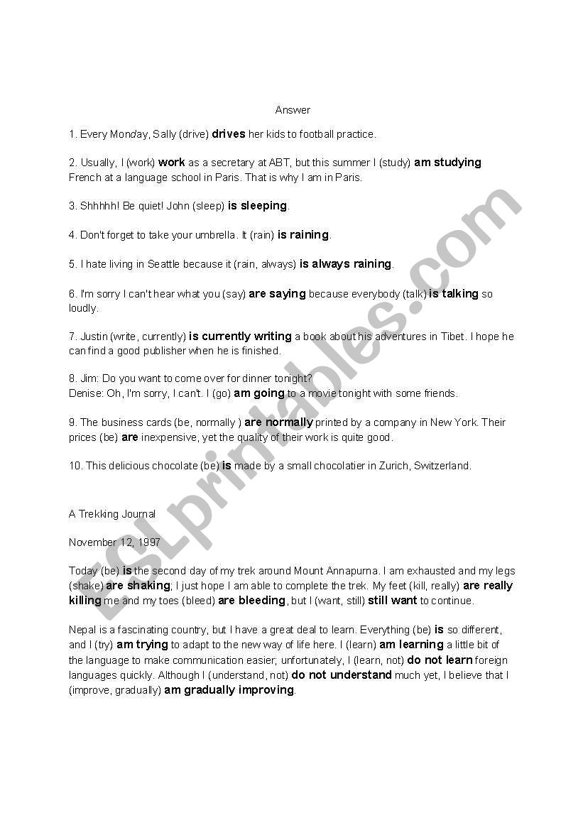 Present continous tense worksheet