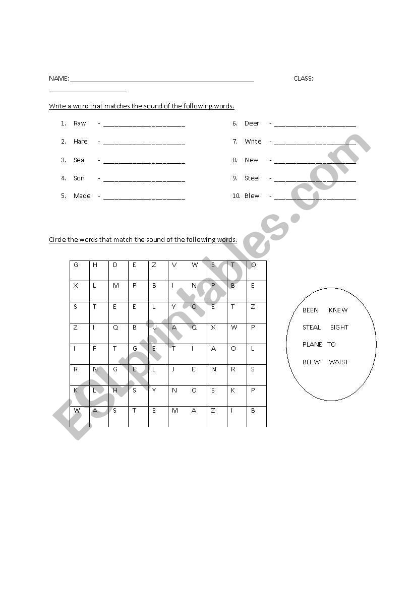 recycle-homophones worksheet