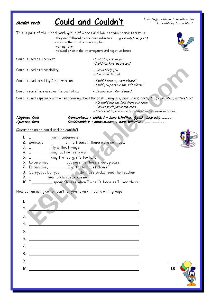 could-and-couldn-t-10-elementary-use-of-modal-verb-esl-worksheet