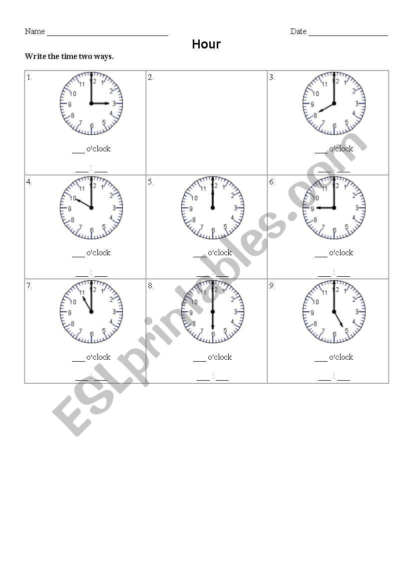 Exercise about hours worksheet