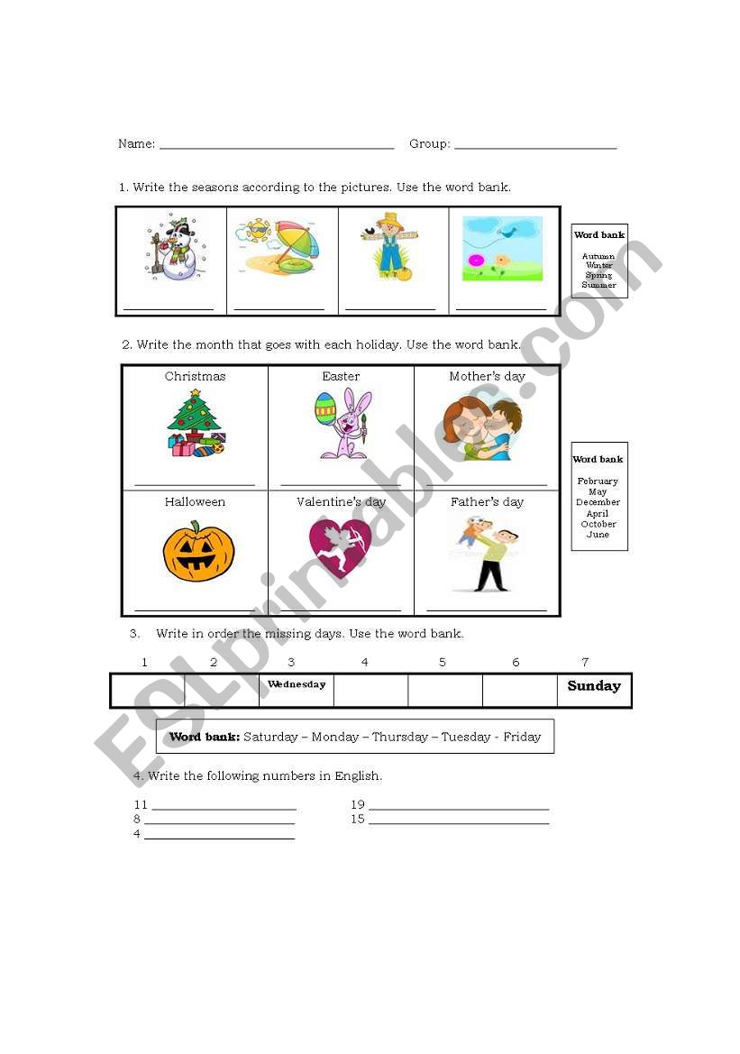 Seasons worksheet