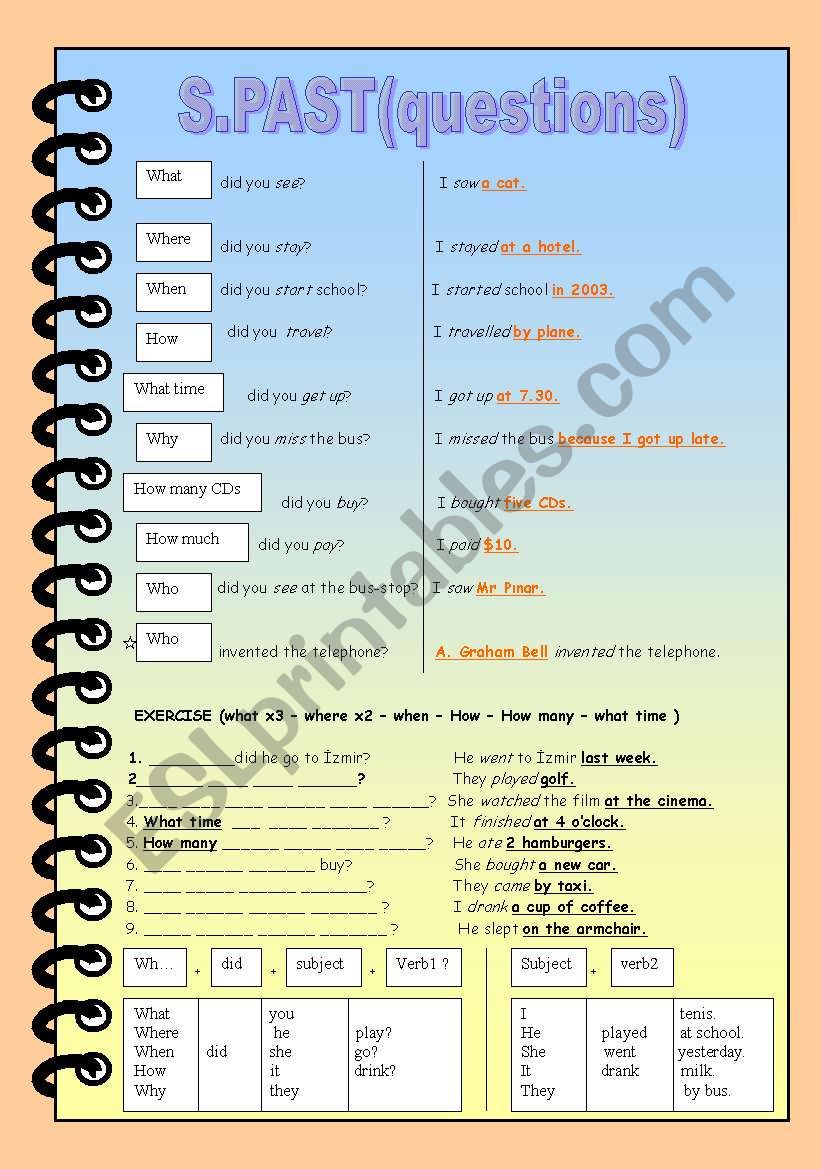 Simple Past wh Questions ESL Worksheet By Dostumm