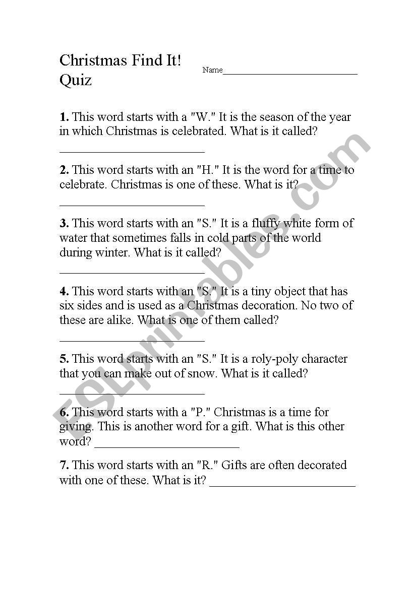 Christmas Find it worksheet