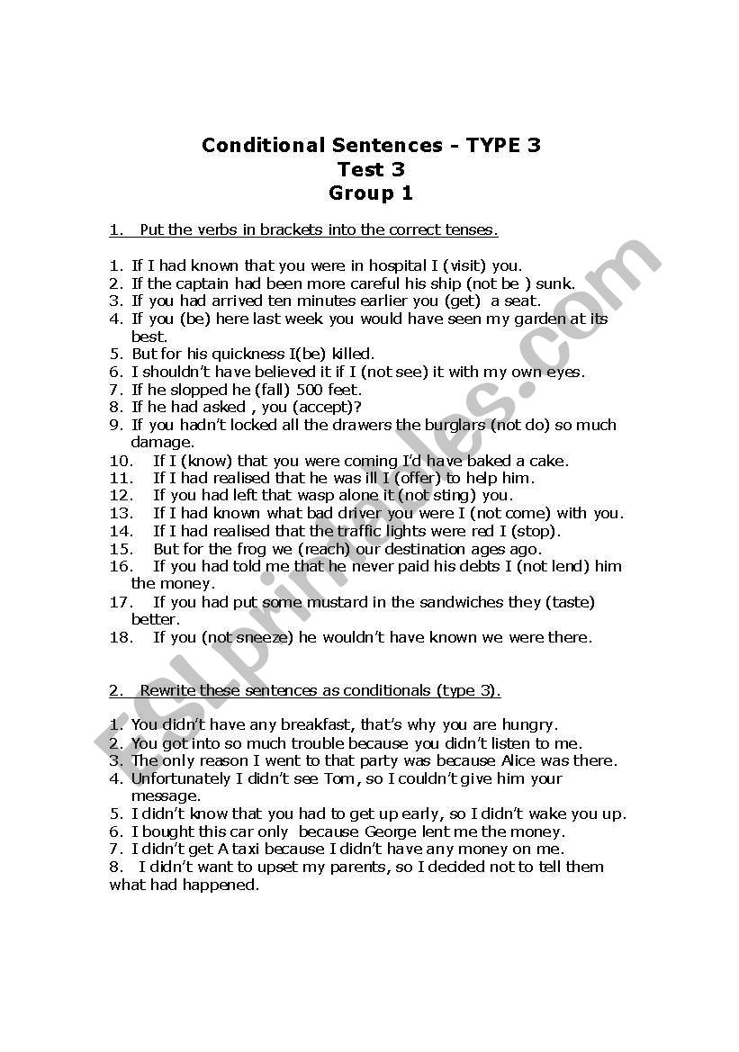 conditional sentences worksheet