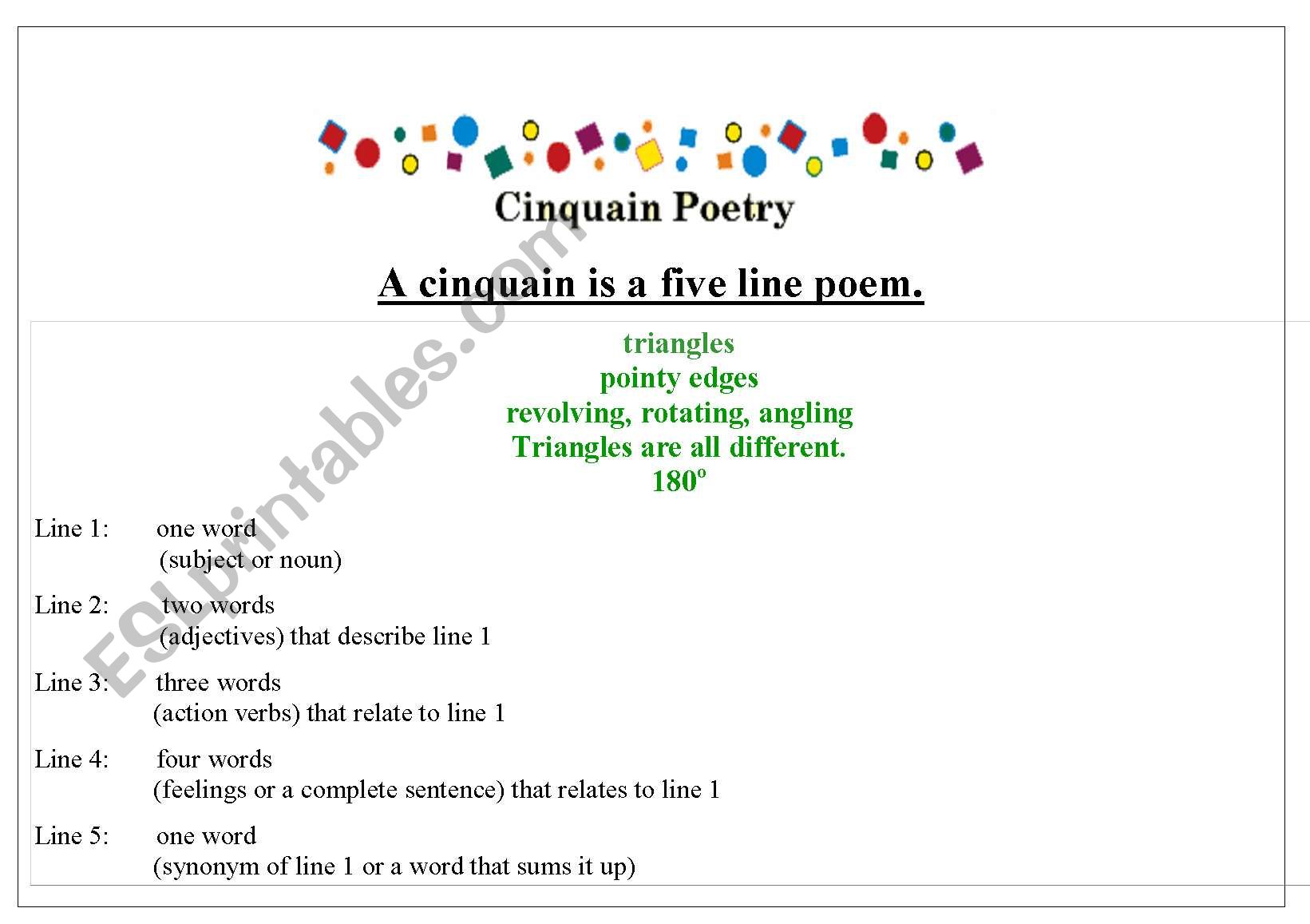 cinquain poetry worksheet