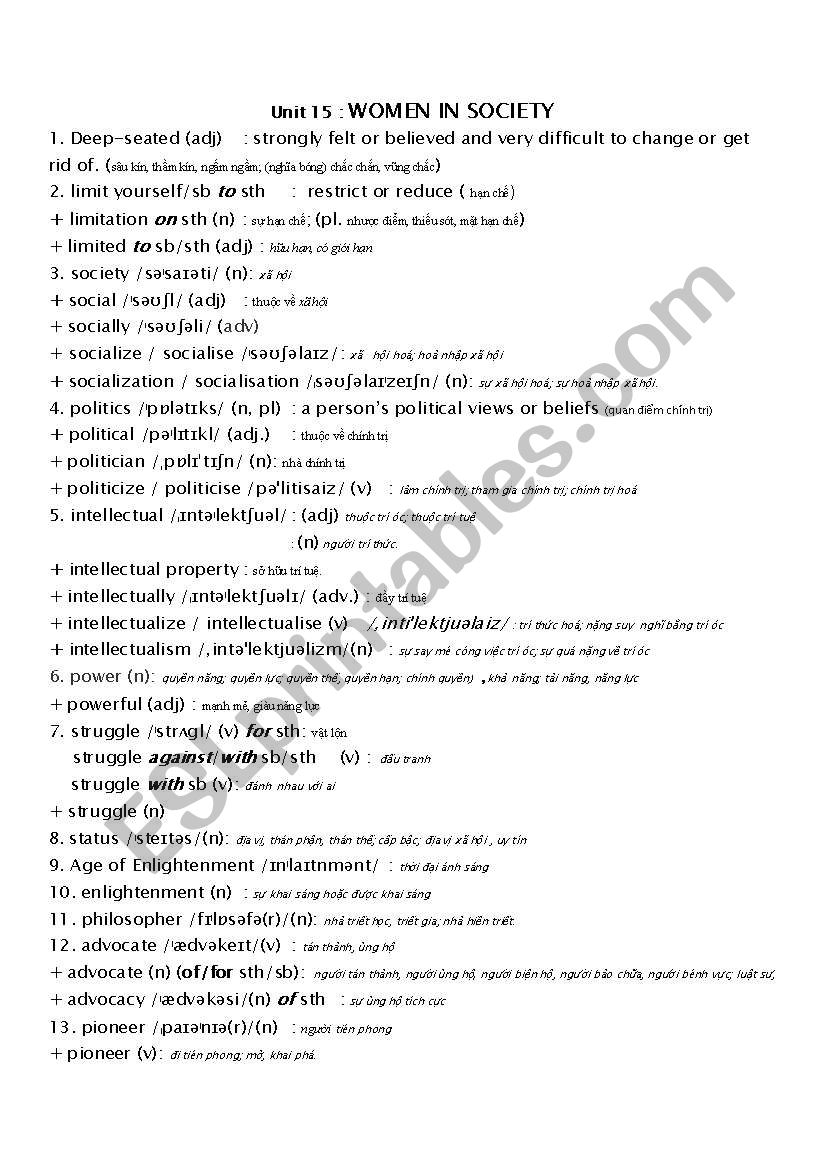 Vocabulary worksheet