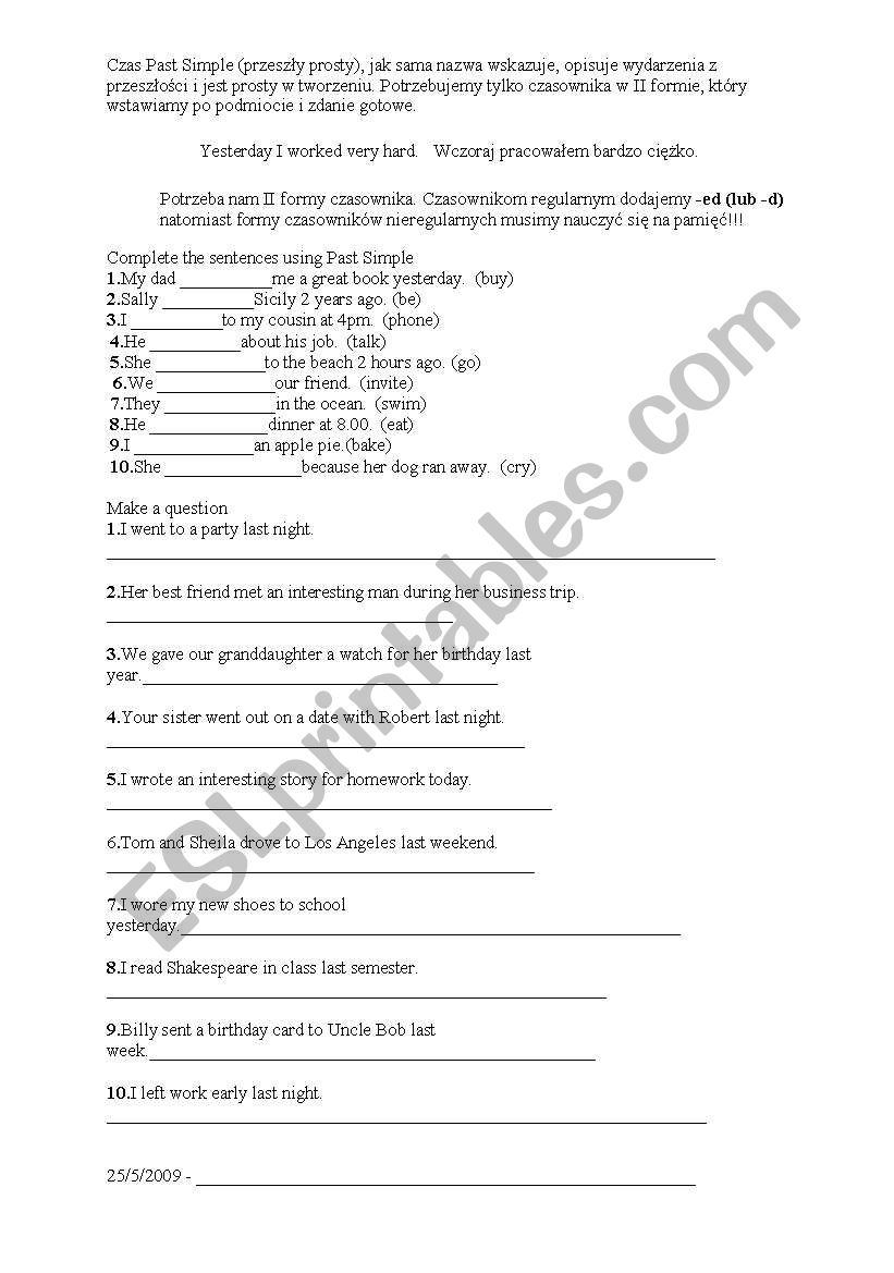 Past Simple worksheet