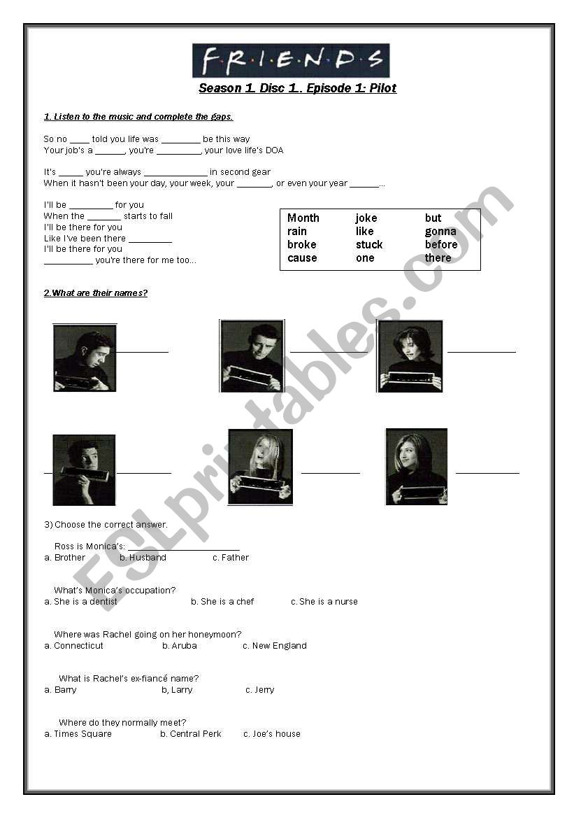 friends episode 1 disc 1  worksheet