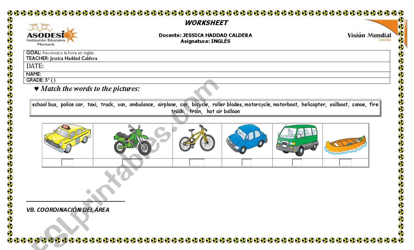 MEANS OF TRASNPORTARION worksheet