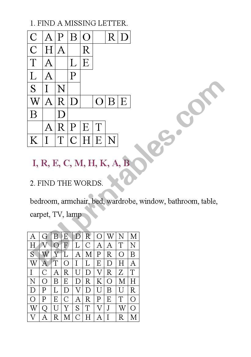 furniture worksheet