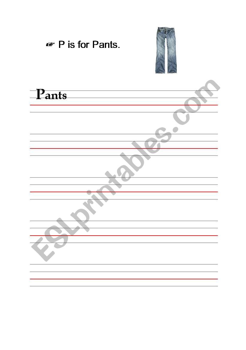P is for pansts worksheet
