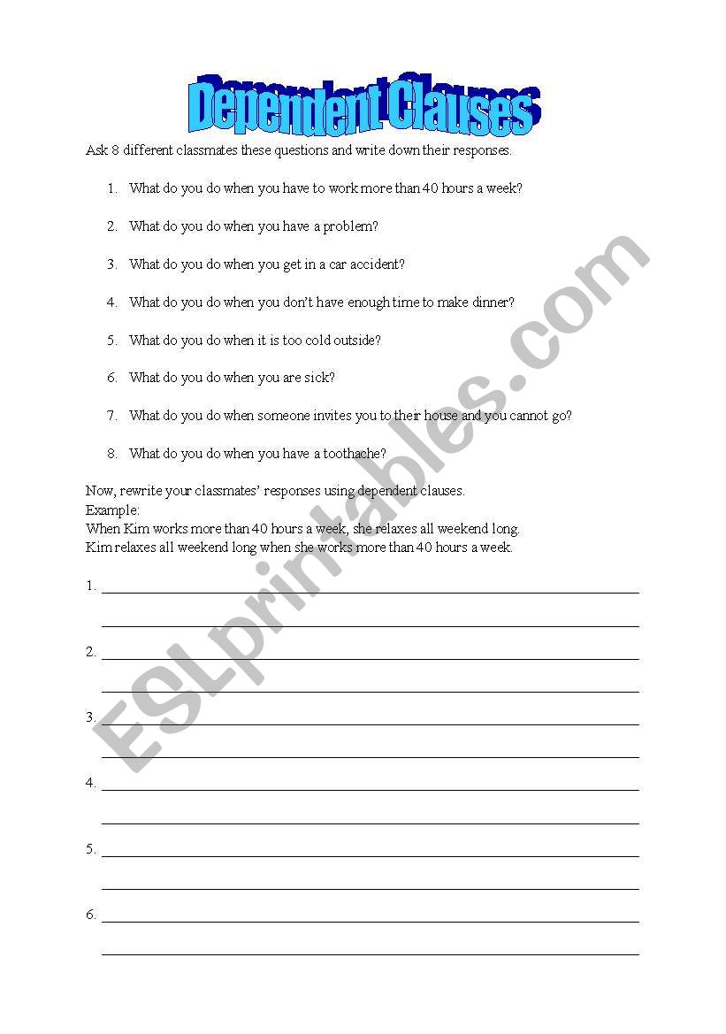 Dependent Clauses worksheet